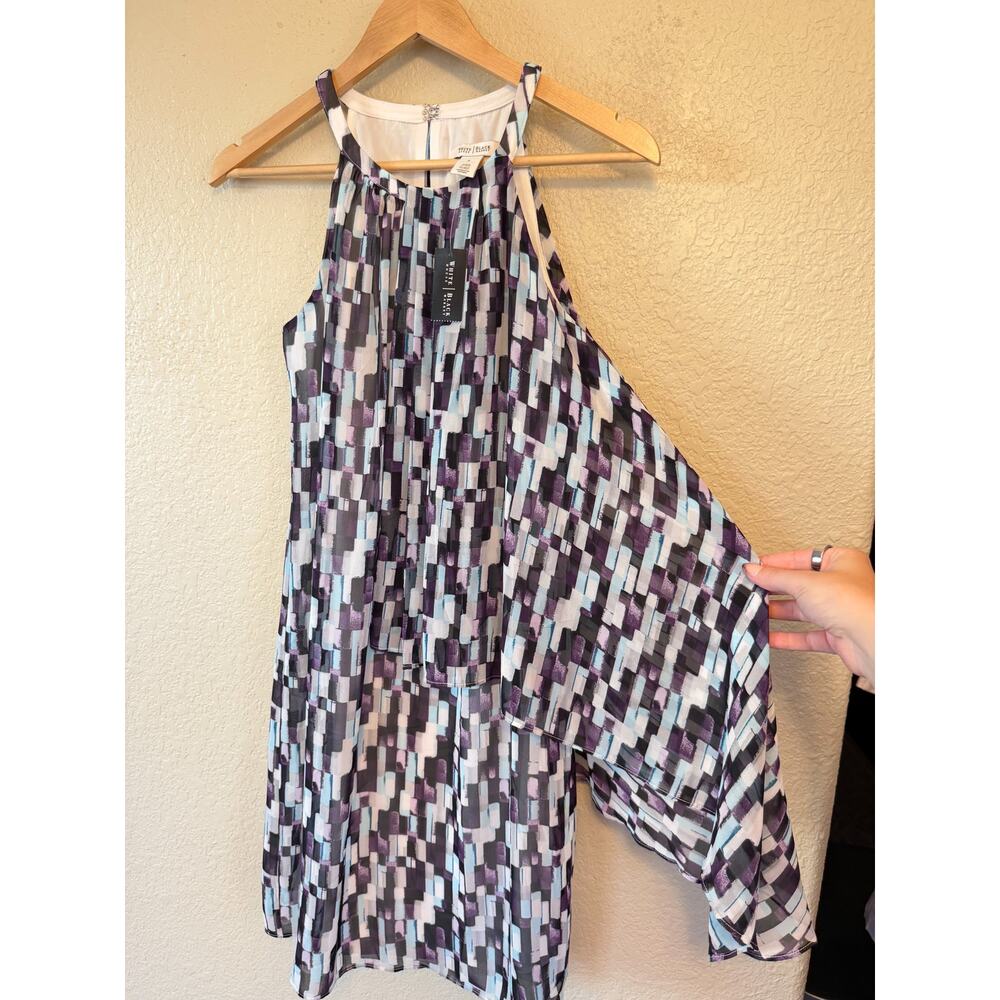 NEW White House Black Market Purple Geometric Shift Dress size 4 Halter - Picture 4 of 7